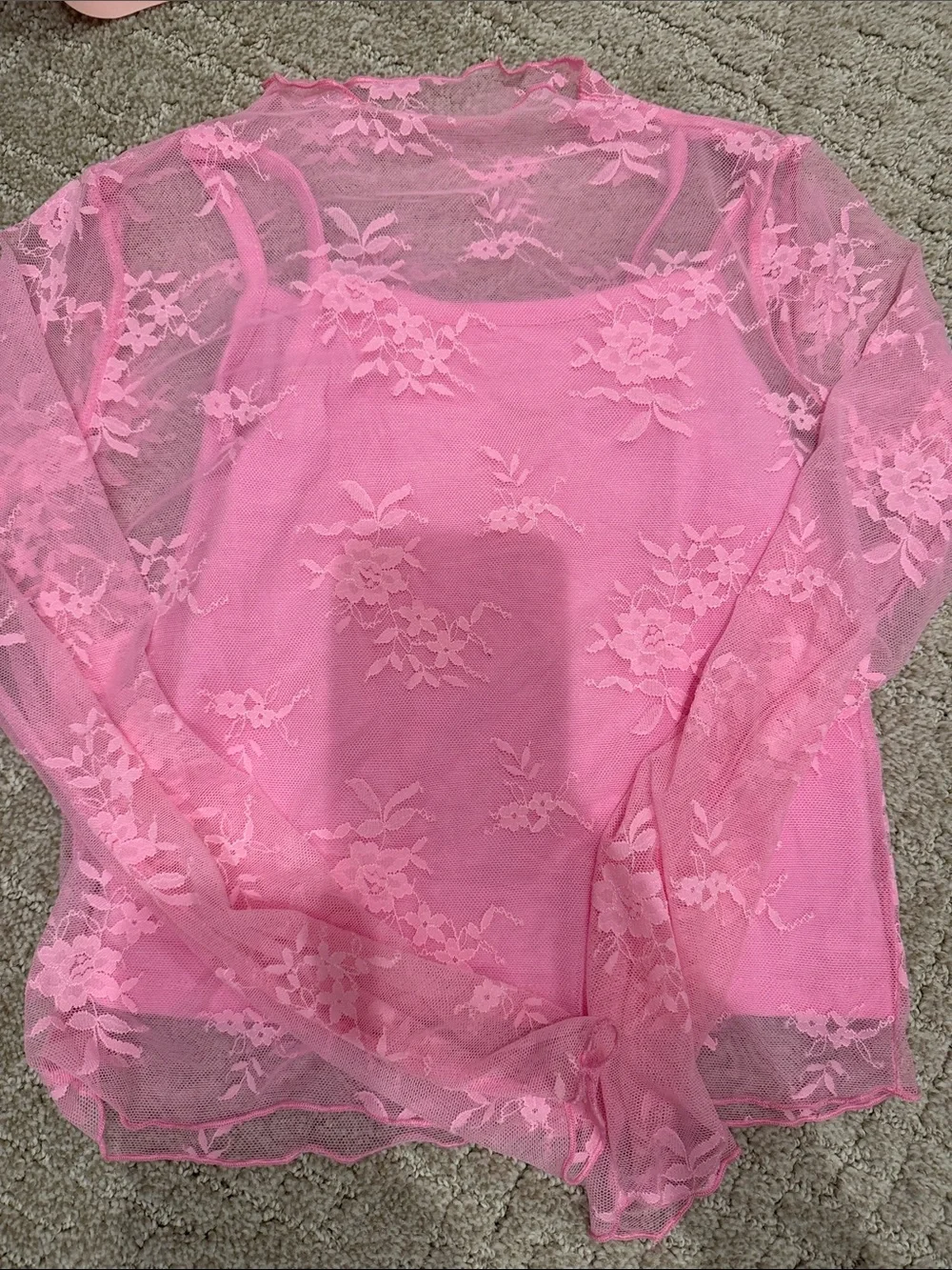 art class Pink Lace Long Sleeve Girls Top